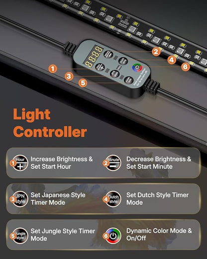 Pawfly Aquarium Light with Bluetooth for Plants, 8W 16 inch Full Spectrum Fish Tank Light for 17-30 inch Fish Tanks, Submersible LED Lights with App Control, Timer Modes & Adjustable Brightness