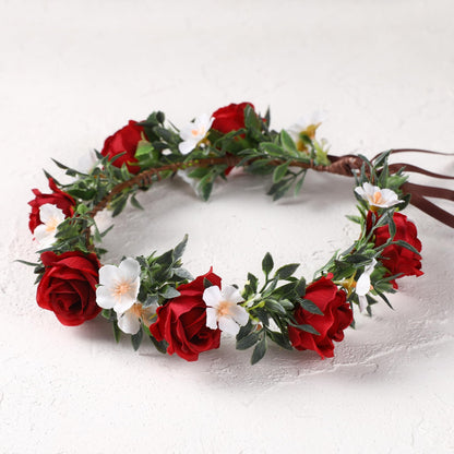 KorViSHOW Rose Hair Flower Crown - Girl Flower Crown Decoration Rose Celebration Round Floral Head Bride Wedding Renaissance Festival Party Birthday Ball Photo Accessories