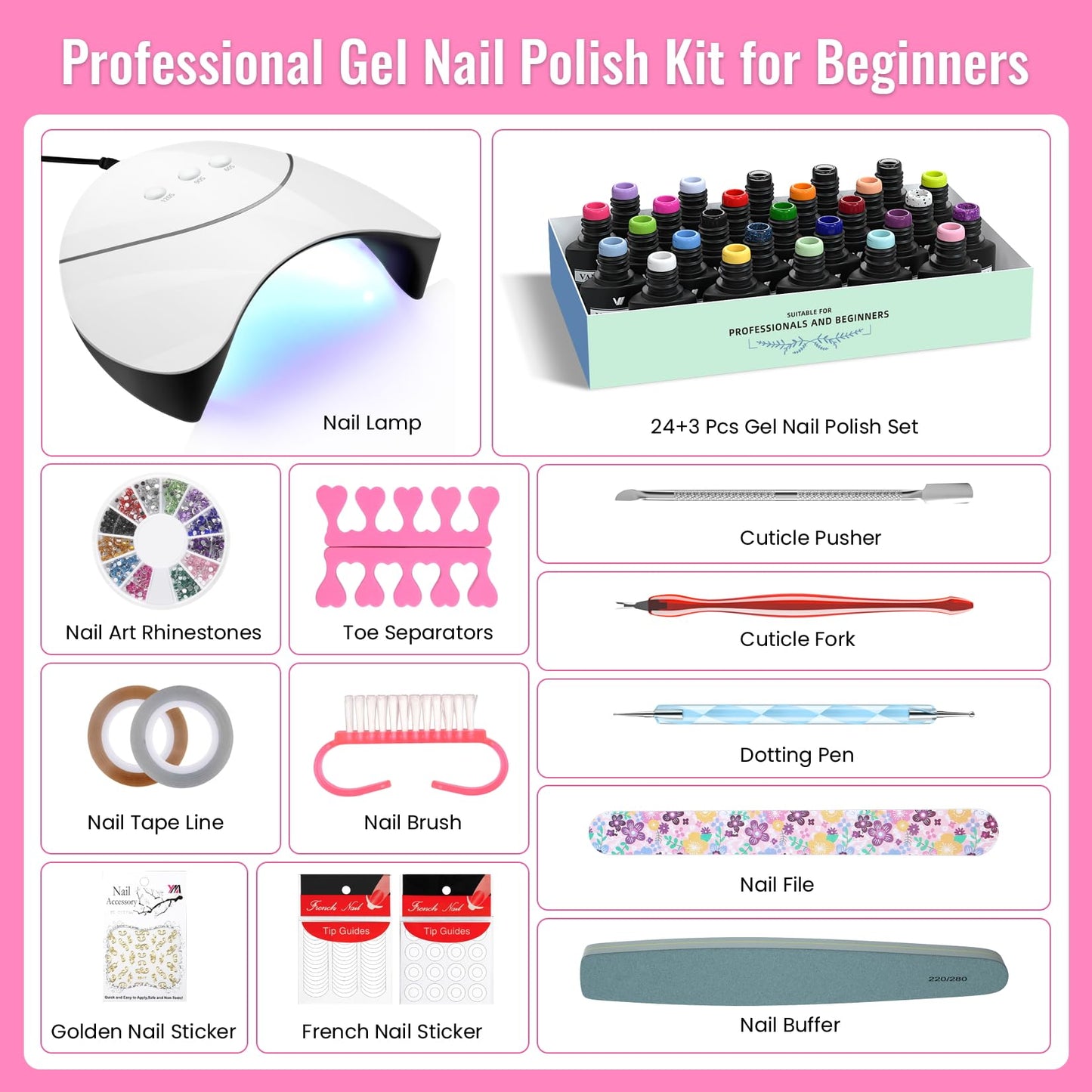 VANREESA 42 Pcs Gel Nail Polish Kit with U V Light 24 Popular Colors Gel Polish Nail Kit Green Blue Purple Pink Orange Complete Nail Kit with Manicure Tools Gifts for Women Girls