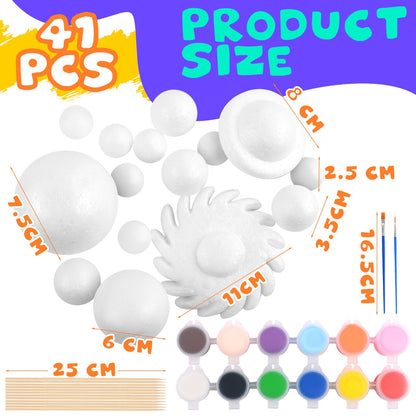 Solar System Model Foam Ball Kit, Planet Model Crafts Includes 14PCS Mixed-Sized Balls, 12 Color Pigments, 12PCS Long Sticks, 2PCS Painting Brushes for School Classroom DIY Projects, Science Projects