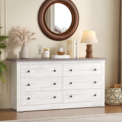 DUMOS Home Storage for Living Room, Wood Cabinet with 6 Drawers, 59" Wide TV Stand with Metal Handles, Storage Organizer for Bedroom, Entryway and Home Office, Wood