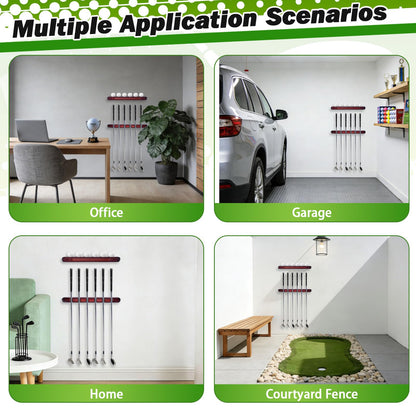 Wall Mounted Golf Club Display Rack, 2 Pack Wooden Golf Putter & Wedge Holder with 6 Secure Clips, Golf Ball Display Shelf, Premium Wall Storage & Organizer for Home, Office, Man Cave, Pro Shop