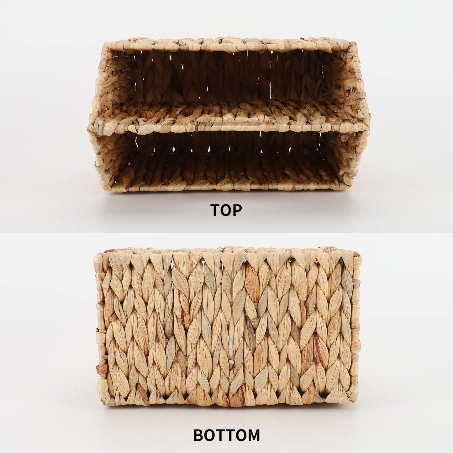 YAHUAN Natural Wicker Magazine Rack Water Hyacinth Divided Magazine Basket Magazine Newspaper Book Holder for Bathroom, Office, Floor