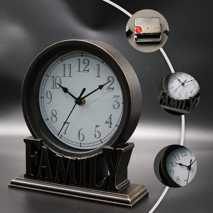 clumsy pets 6.5 Inches Table Clock, Vintage Non-Ticking Family Mantel Desk Clock Battery Operated with Quartz Movement HD Glass for Kids Bedroom Living Room Office (Antique Black)