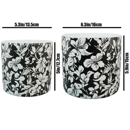 Ceramic Flowerpot Kit with Drainage Holes and Trays，5.9/4.9in Home Decor Planter for Indoor Potted Plants and Succulent Plants，2 Set of Black and White Plant Pot for Housewarming and Home Gifts