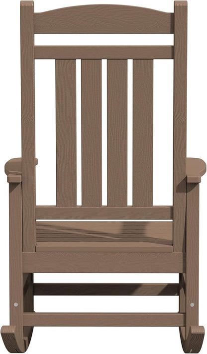 KINGYES HDPE Outdoor Rocking Chair Set of 4, All-Weather Poly Patio Rocking Chairs with 330lbs Support for Adults, Brown