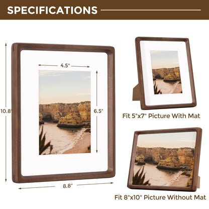 Dreamland 8x10 Picture Frame, USA-Sourced Walnut Wood Photo Frames with HD Tempered Glass, 8 x 10 Wooden Frame Matted to 5 x 7, 8x10 Frames Handcrafted Rounded Corner for Tabletop or Wall Display