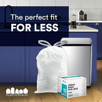Plasticplace Custom Fit Trash Bags Compatible w Simplehuman Code H Drawstring