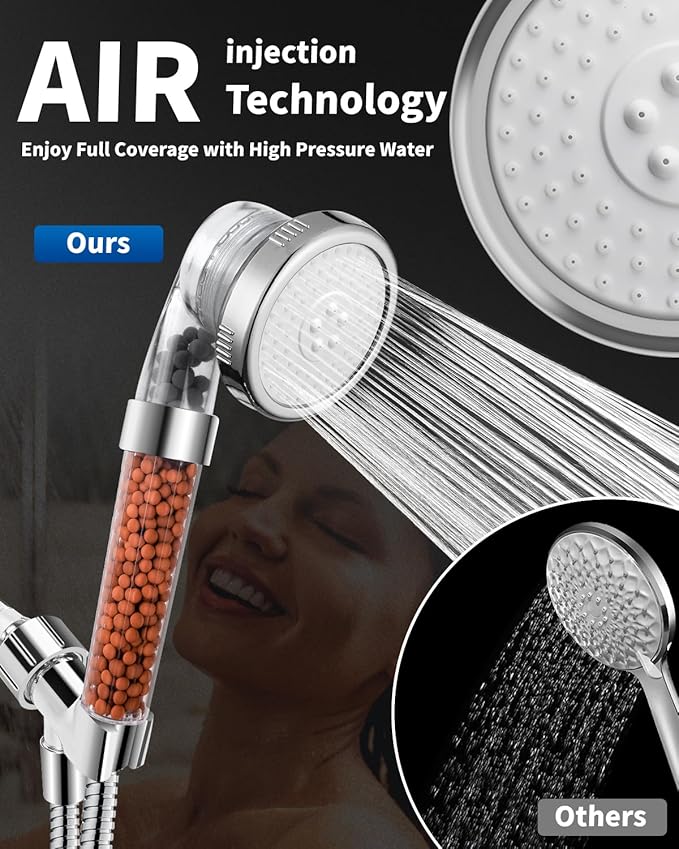 Filtered Shower Head for Hard Water, High Pressure 3 Modes Shower Heads with Handheld Spray, Water Softener Showerhead Set with Mineral Beads to Remove Chlorine & Fluoride for Dry Hair & Skin