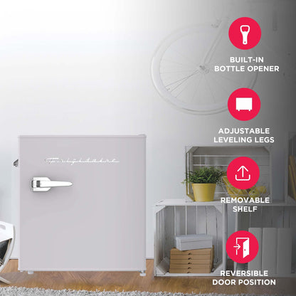 Frigidaire EFR176 Retro Compact Fridge with Chiller Mini Refrigerator with Built-in Bottle Opener for Office, Bedroom, Dorm Room or Cabin, 1.6 cu ft 16" D x 18" W x 18.5" H, Moonlight