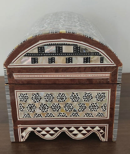 FAMA.store Handmade Egyptian Jewelry Box – Mother of Pearl Inlay – Decorative Wooden Trinket Box for Women Oriental Keepsake Storage Organizer (8" X 5" x 5" inch M04)