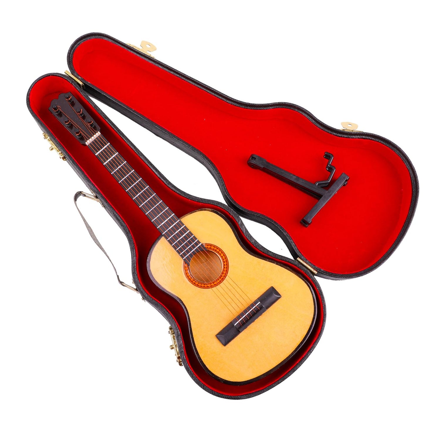 Dselvgvu Wooden Miniature Guitar with Stand and Case Mini Musical Instrument Guitar Replica Collectible Figurines Dollhouse Accessories Model Home Decoration Display Ornament (7.87"x2.87"x0.94")