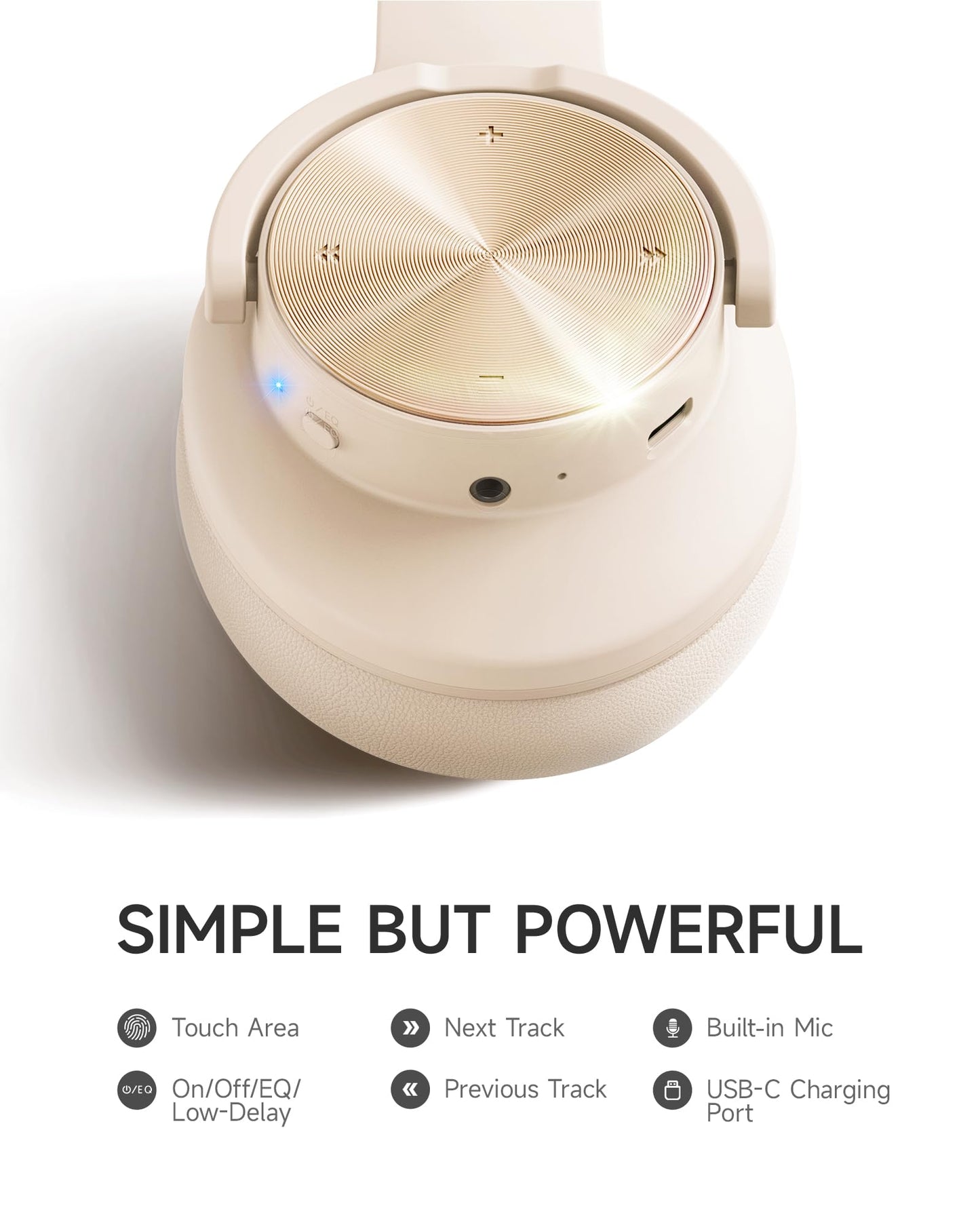 Picun B8 Bluetooth Headphones, 120H Playtime Headphone Wireless Bluetooth with 3 EQ Modes, Low Latency, Hands-Free Calls, Over Ear Headphones for Travel Home Office Cellphone PC Khaki White