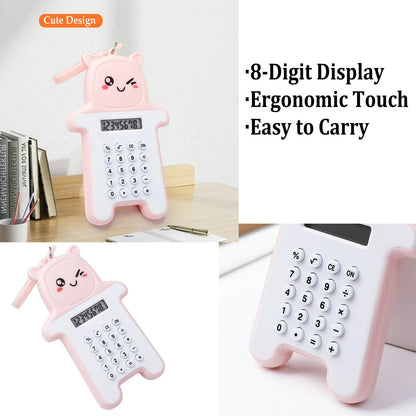MLWSHR 6-Pack Cute Mini Keychain Digital Calculators, 8-Digit LCD Display, Cartoon Design, Portable for School & Office, Kids Calculator, Battery Powered (Included)