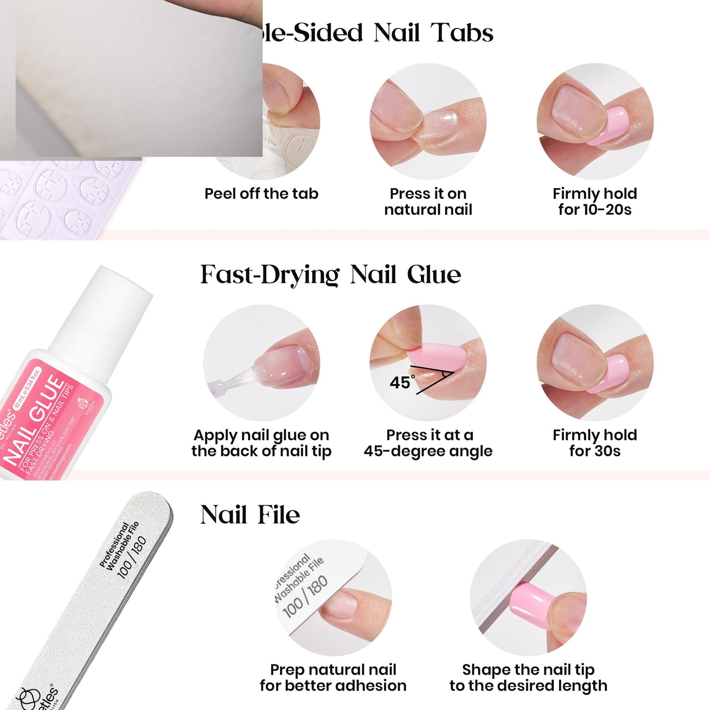 Beetles Press on Nails Kit 720Pcs 24 Colors, Press on Nails Short Almond Glossy Matte Glitter With Nail Glue & Nail Tabs Stickers, Natural Fit Lightweight Fake Nails Kit Art For Women Girls