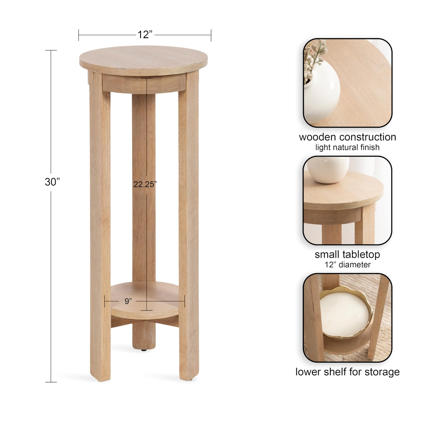 Kate and Laurel Foxford Modern Tiered Round Drink Table, 12 x 12 x 30, Light Natural, Transitional Two-Tier Circle Plant Stand for Use as Living Room Pedestal Table or Small Bedroom Nightstand