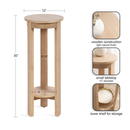 Kate and Laurel Foxford Modern Tiered Round Drink Table, 12 x 12 x 30, Light Natural, Transitional Two-Tier Circle Plant Stand for Use as Living Room Pedestal Table or Small Bedroom Nightstand
