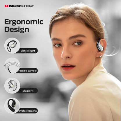 Monster Open Ear AC360, Wireless Bluetooth Rotary Earphone, with Lanyard, Upgraded Bluetooth 6.0, Touch Control, 24h Long Battery Life, IPX5 Waterproof,Long-Lasting Wear Without Fatigue（Black）