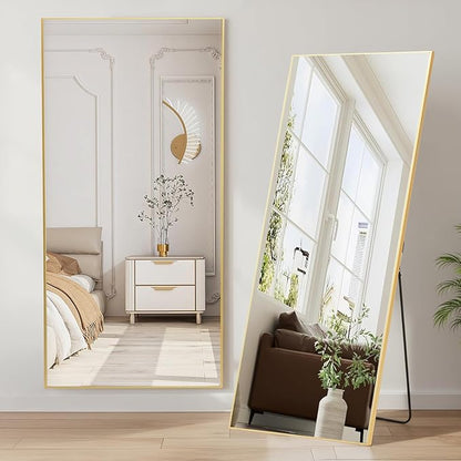 NEWBULIG Mirror Full Length, 68"x26" Body Wall Mirrors with Shatter-Proof Glass, Upgraded Floor Standing Mirror, Hanging or Leaning, with Stand Aluminum Alloy Frame for Home Decor, Bedroom, Gold