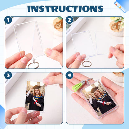 Chuangdi 25 Pack Large Acrylic Photo Keychains with Tassels 3x2.2 inch Custom Picture Frame Keyring for DIY Making Supplies