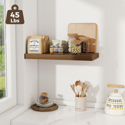 Fun Memories 24 x 12 Inch Deep Floating Shelves, 12 Inch Deep Rustic Wooden Book Shelf, Extra Deeper & Thicker Hanging Shelves for Living Room, Bathroom, Bedroom, Kitchen, Office, Set of 3(Walnut)