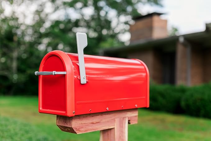 Architectural Mailboxes Chadwick Post Mount Mailbox, Red, Medium | Galvanized steel build for outside with weather-resistant build and rust-resistant powder-coat finish. USPS approved.