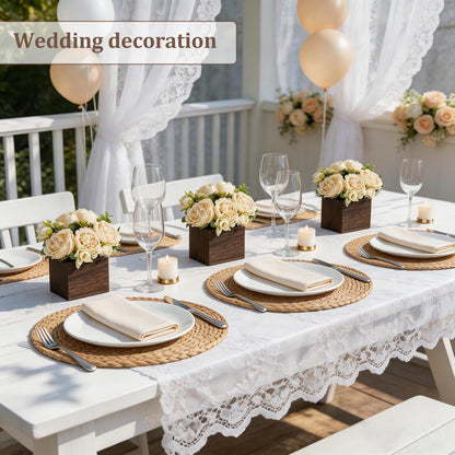 Dahey Small Flower Centerpieces for Tables Set of 3 Artificial Flowers with Wooden Vase Farmhouse Table Decor for Dinning Living Room Kitchen Wedding Party Office Home Decoration