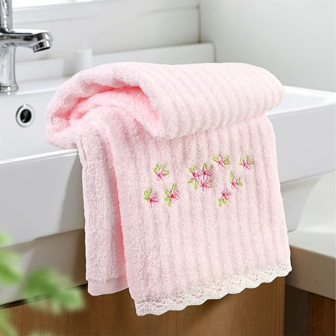 Jacquotha Pink Hand Towels for Bathroom – Soft Cotton, 13x29 Inches,