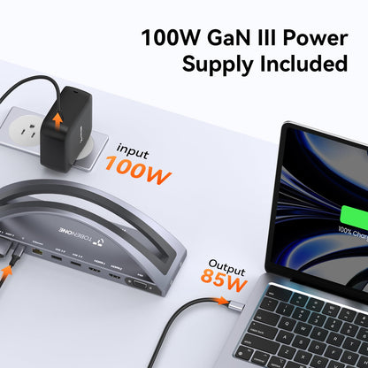 TobenONE MacBook Docking Station Dual 4K Monitor for M1-M5 Pro/Max, 13-in-2 USB C Docking Station with 100W Power Adapter, Laptop Dock Stand with 2 HDMI, VGA, 5 USB, PD 3.0, RJ45, SD/Micro SD, Audio