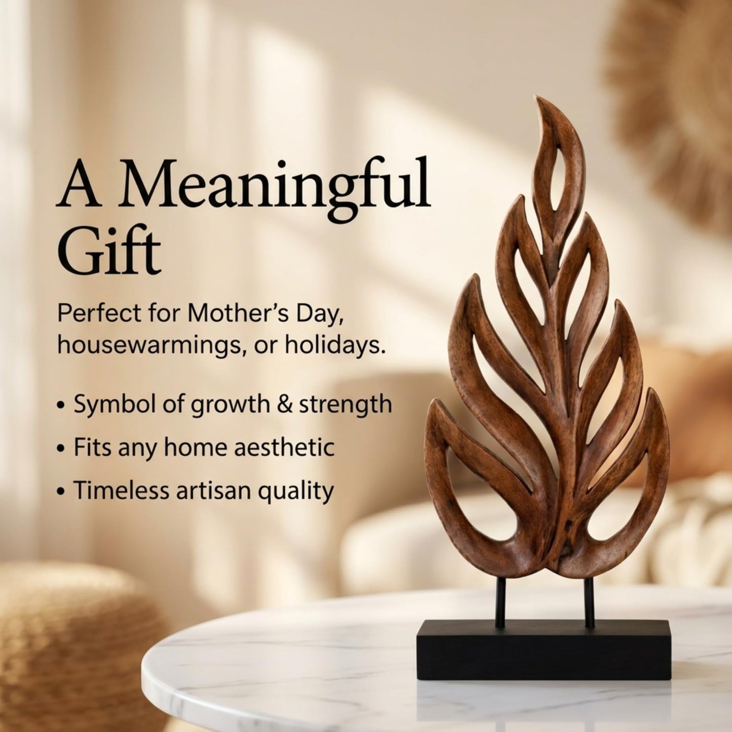 Decozen Wooden Leaf Sculpture - Hand Carved Solid Wood Coffee Table and Christmas Decor and Western Decor Accent for Living Room, Mantel, Bookshelf Décor, Christmas Decorations, Thanksgiving