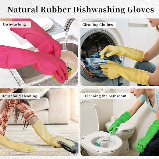 Rubber Gloves for Cleaning – 3 Pairs Reusable Gloves for Dishwashing, Kitchen and Household Tasks, 15-Inch Long (Regular Style, XL(Fits Large Hands))