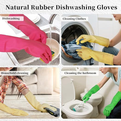 Rubber Gloves for Cleaning – 3 Pairs Reusable Gloves for Dishwashing, Kitchen and Household Tasks, 15-Inch Long (Regular Style, Medium (Fits Small Hands))