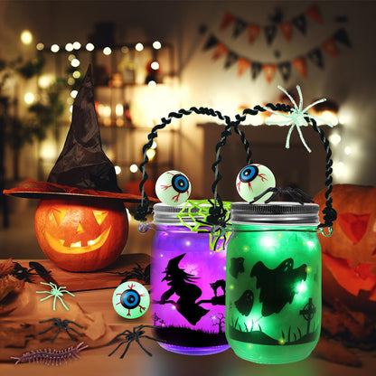 Letapapa Halloween Crafts for Kids, 8 PCS Mason Jar with Accessories for DIY Craft & Art Party Favor Supplies, Halloween Decoration Trick or Treating, Classroom Art Activities