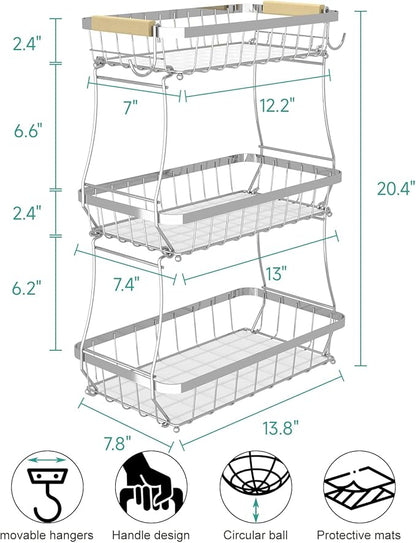 2 Tier Large Fruit Basket for Kitchen Counter