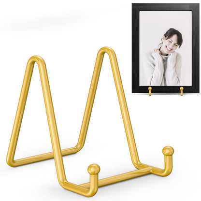 TR-LIFE 4 Pack 3 Inch Plate Stands - Display Stand + Metal Frame Holder for Picture, Decorative Plate, Photo Easel, Tabletop Art (Gold)