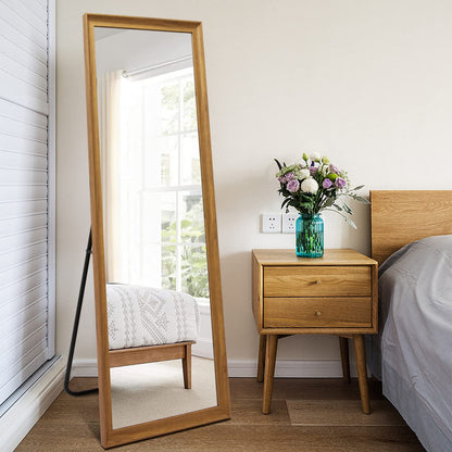 TheiaMo Full Length Mirror Wood Frame, 65x22in Floor Mirror Wall Full Body Mirror with Standing, Leaning Hanging for Bedroom,Living Room, Large Wooden Frame, Dark Wood