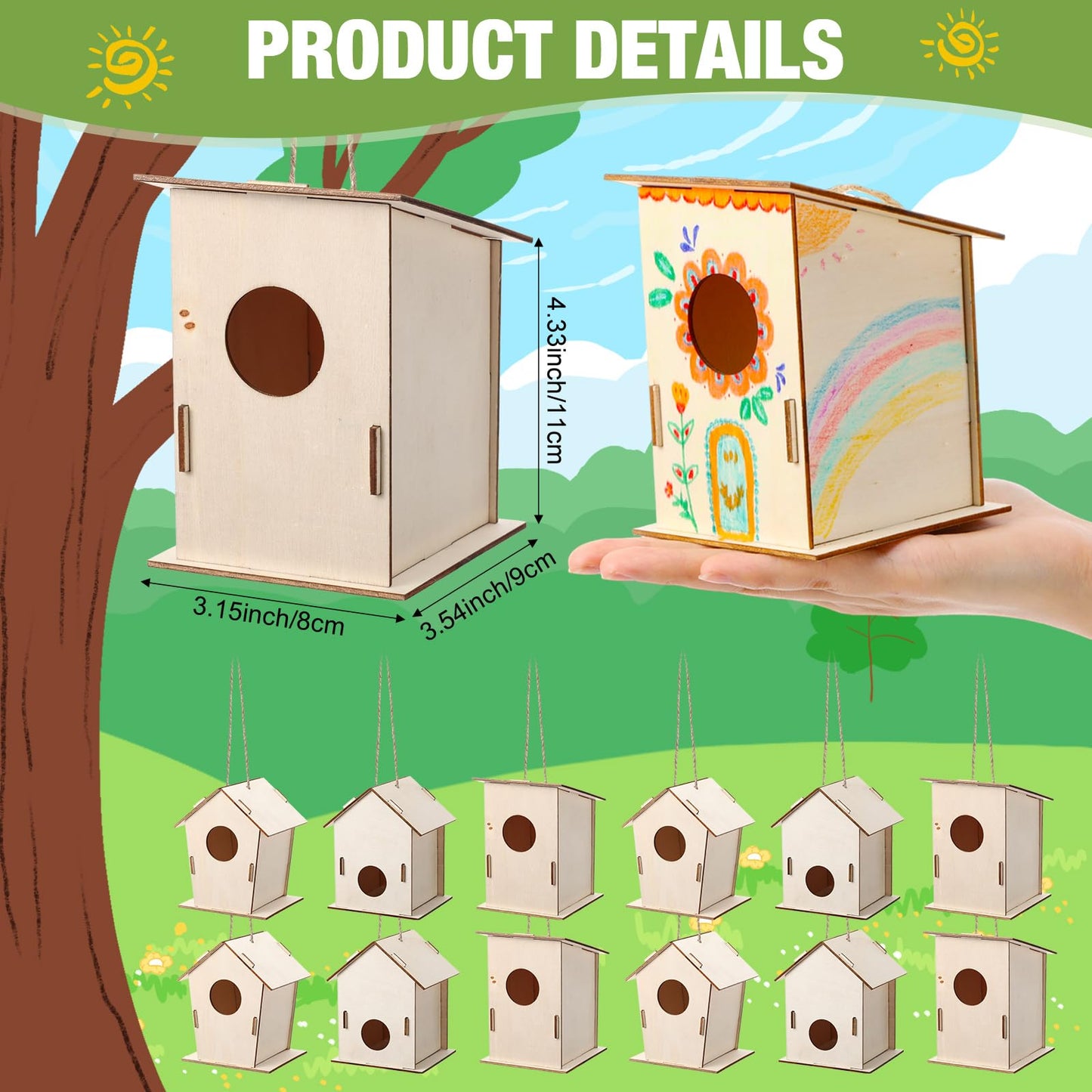 DoubleFill 24 Pcs Bulk Wooden Bird Houses Kits for Kids Mini Bird House for Craft DIY Unfinished Wood Birdhouse to Paint, Build for Children Wooden Arts Classroom Activity, 3 Styles