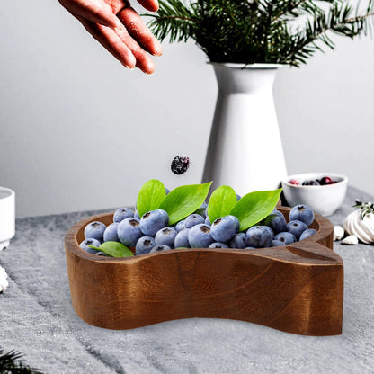 PRETYZOOM Cow Head Wood Serving Bowl 7.75 Inch Rustic Fruit Bowl Nut Dish Decorative Snack Plate for Home Kitchen Dining