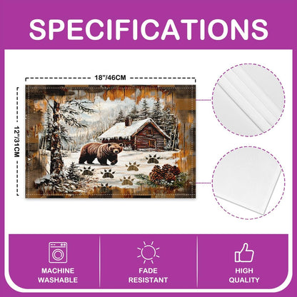 Lodge Cabin Placemats 12x18 Inch Set of 4 Pine Trees Wild Animal Jungle Bear Table Mats for Kids Teens Adults Wooden Stripes Winter Farmhouse Rustic Kitchen Mats for Dining Table