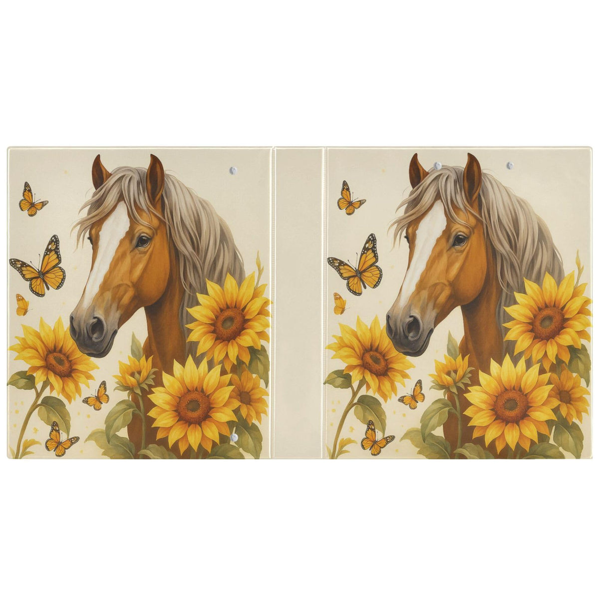 Horse Round Ring Binders 1.5 Inch Butterfly Sunflower 3 Ring Clipboard Binder for Office School Work Supplies File Folder Document 200 Sheet Capacity Easy Open