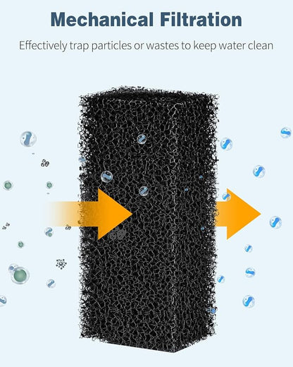 Pawfly 4 Pcs Replacement Filter Pads for 3-10 Gallon Internal Aquarium Filter, Fish Tank Filter Media Sponge, Black Bio Foam for Water Filtration