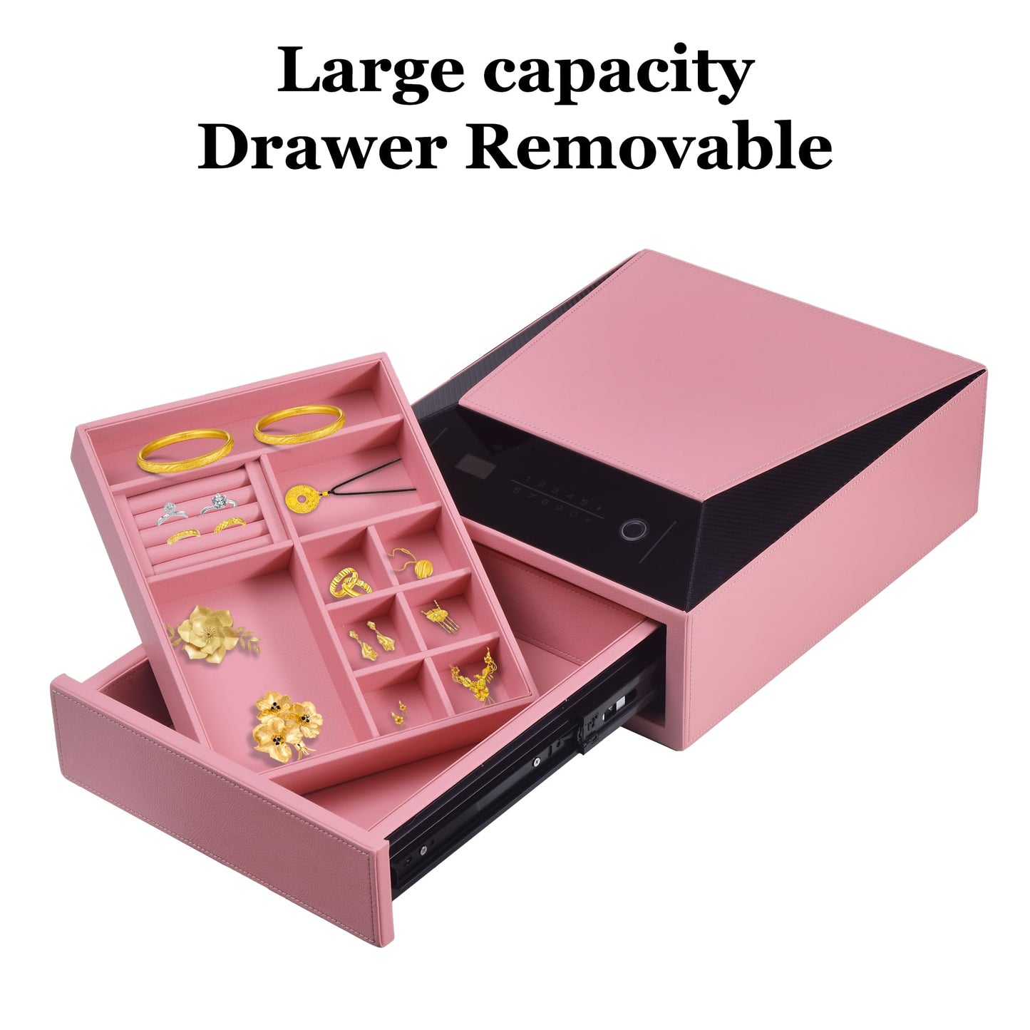 XPEDITION Biometric Fingerprint Jewelry Safe for Home Quick-Access Fingerprint Lock & Digital Keypad for Home Security Slide-Away Drawer Safe