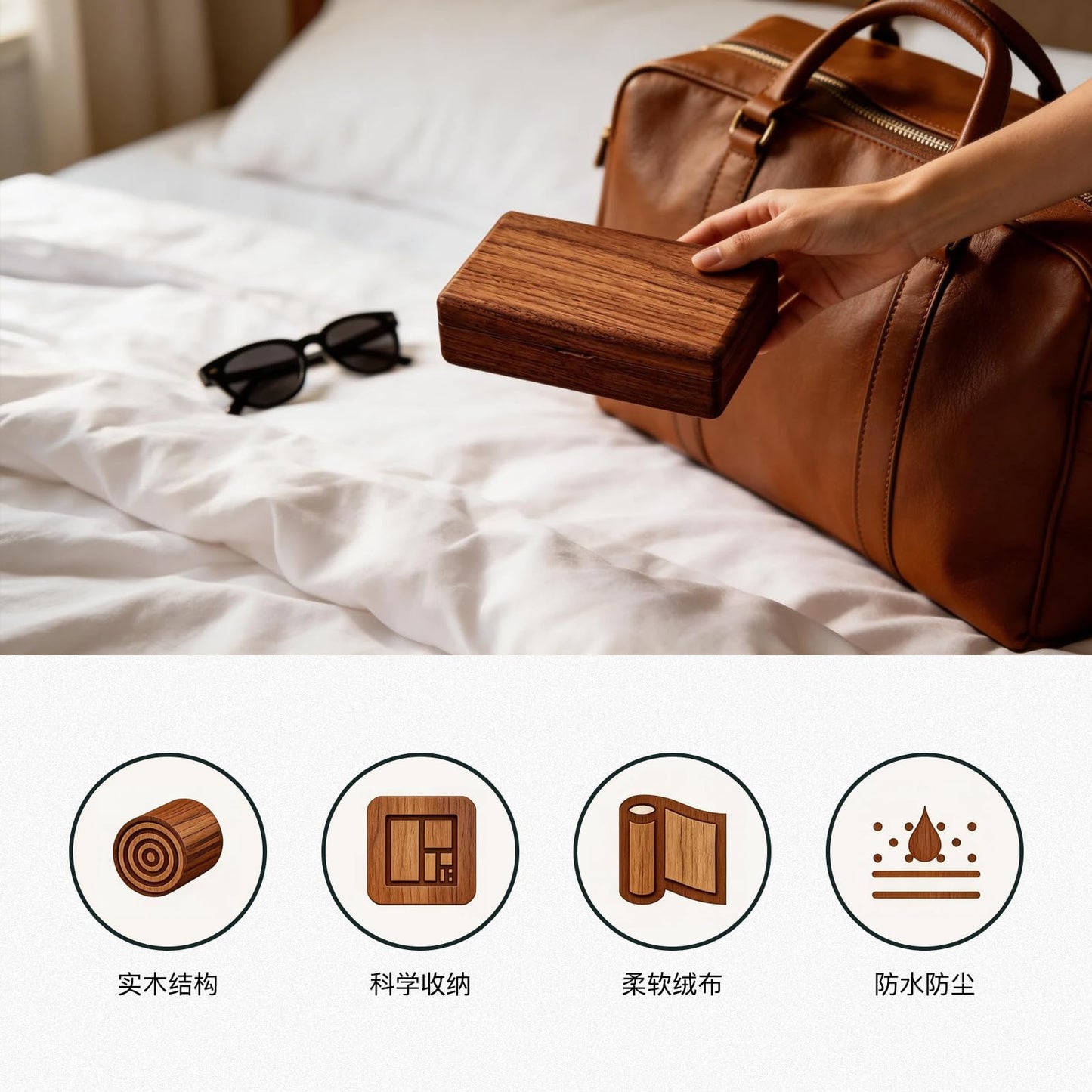 Cxomnndiw Small Wooden Jewelry Box | Versatile Mens Jewelry Box with Earring & Ring Organizer for Travel & Vanity Display