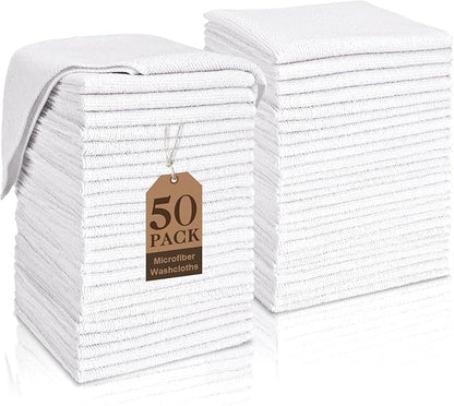 White Washcloths Bulk 50 Pack, Highly Absorbent & Quick Drying Face Towels