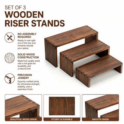 Jerbikas 3-Tier Wooden Display Risers, Tiered Display Stand, Shelf Risers for Table Display, Small Wood Display Shelf