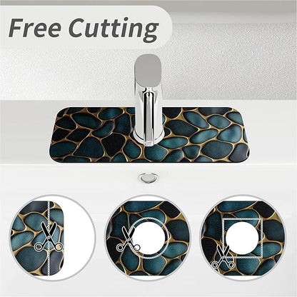 Kitchen Sink Splash Guard，Blue and gold stones Faucet Mat Sink Gadgets-Super