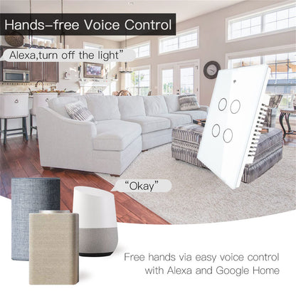 MOES Touch Wall Single Live Wire Smart Switch，No Neutral Wire Needed, 2.4GHz WiFi RF433 Light Switch Works with Smart Life/Tuya App, Alexa and Google Home, Single Pole 110V, White 1 Gang