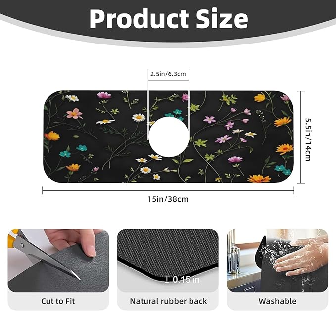 Flower Branch Pattern Design Cute Kitchen sink faucet pad, strong water