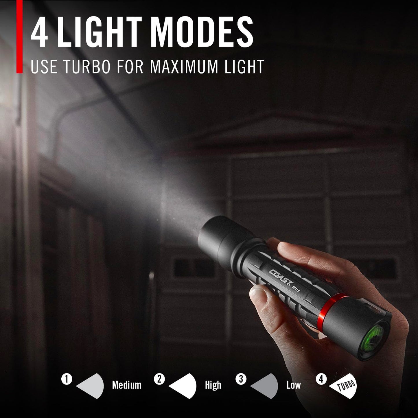 COAST XP11R Rechargeable Dual Power LED Flashlight, 3000 Lumens, Black