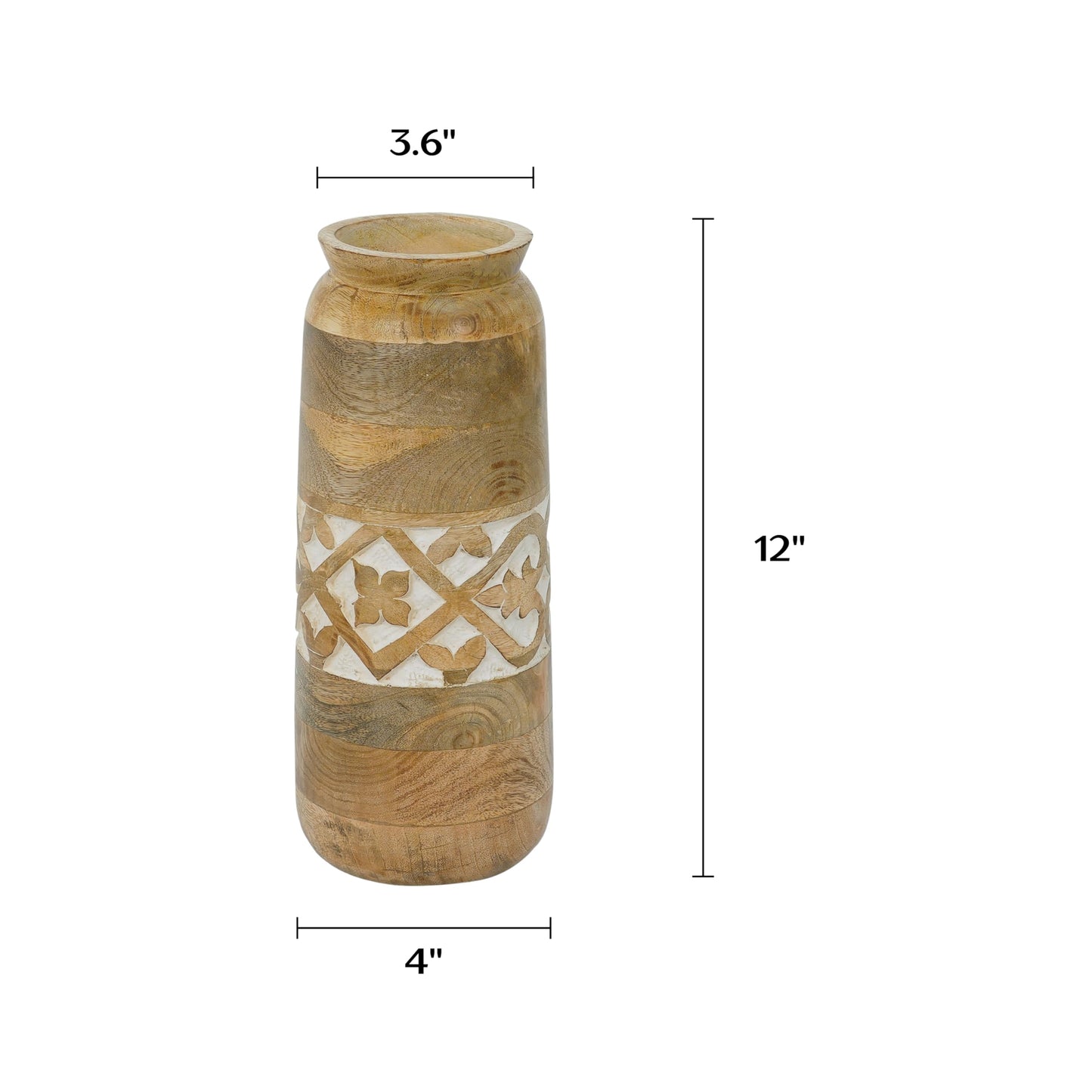 Mela Artisans Mollem 12" Mango Wood Vase with 3.6" Top Opening – Wooden Flower Vase with Medium Burnt Finish for Entryway Decor, Dining Table Centerpiece & Rustic Home Decor